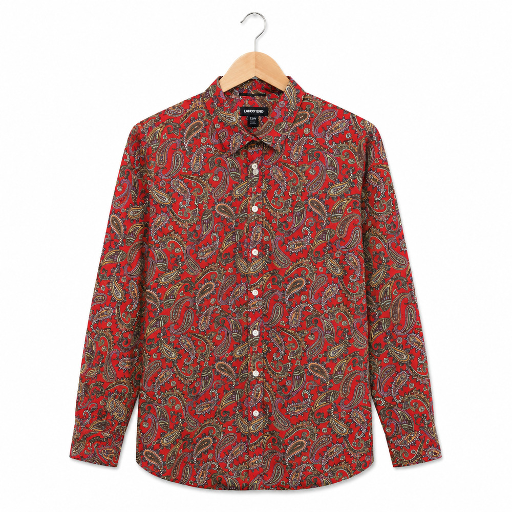 Lands End Button Up Shirt Womens Plus Size 22W Red Paisley Print 100% Supima